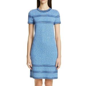 ST. John Engineered Coastal Texture Tweed Knit Dress Blue Size 10